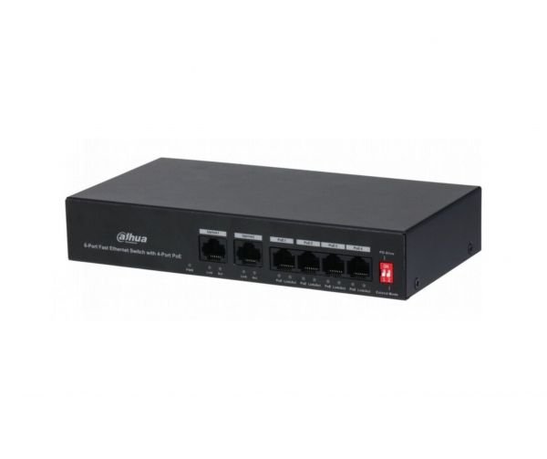 SWITCH 4 PUERTOS POE 2.0 + UPLINK DAHUA